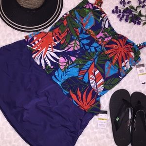 Jantzen Pleat Bust Tankini Skirted Swimsuit Set